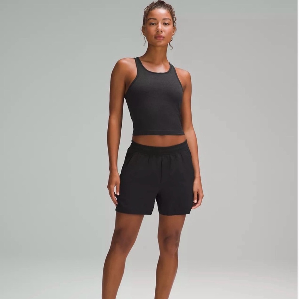 Lululemon Ebb to Street Charcoal Gray/Black Ribbed Crop Tank Sz 10